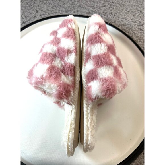 Cat & Jack Girls Slippers White/Pink Checked Size M 2-3 - Picture 4 of 8